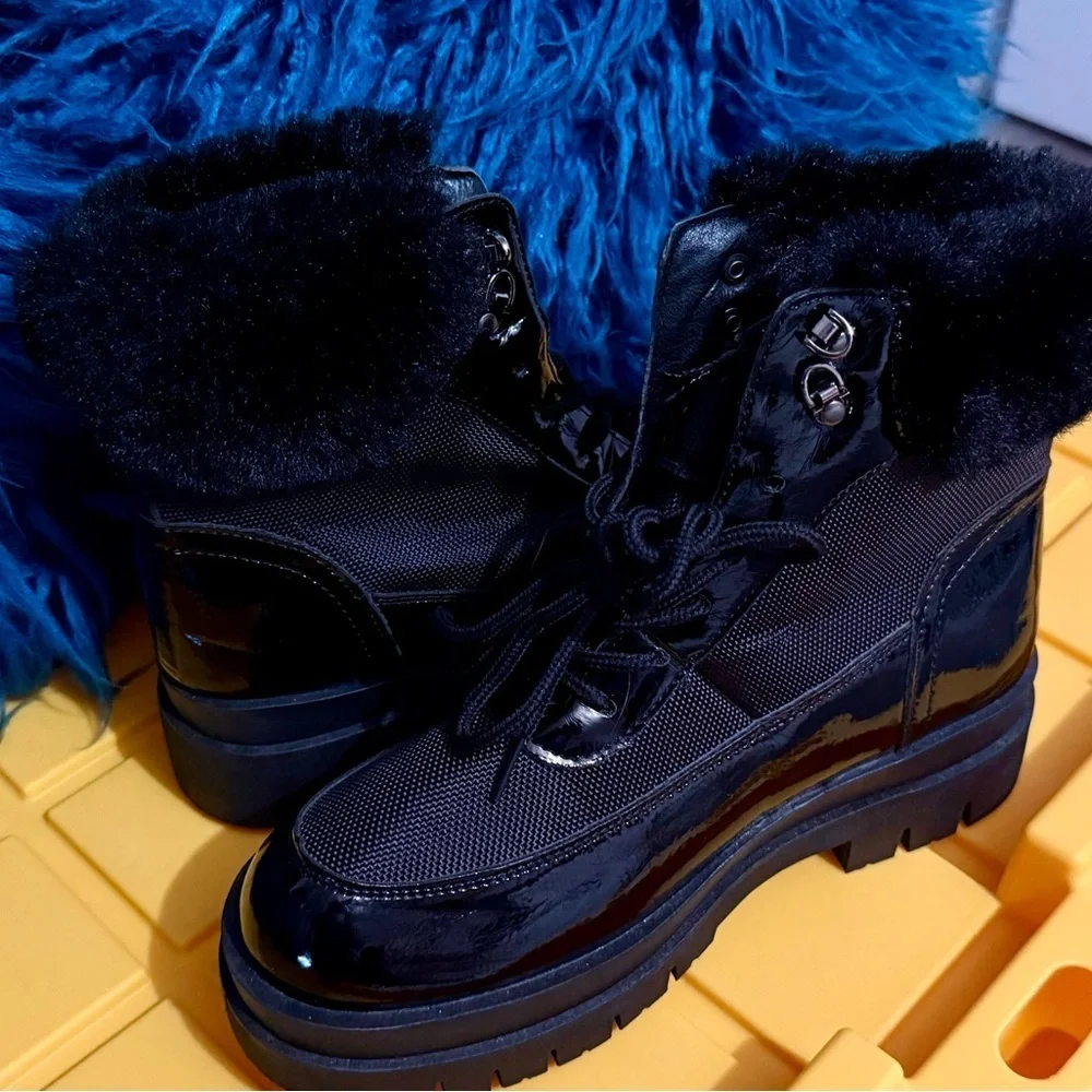 Olivia Miller Black Fur-Lined Winter Boots